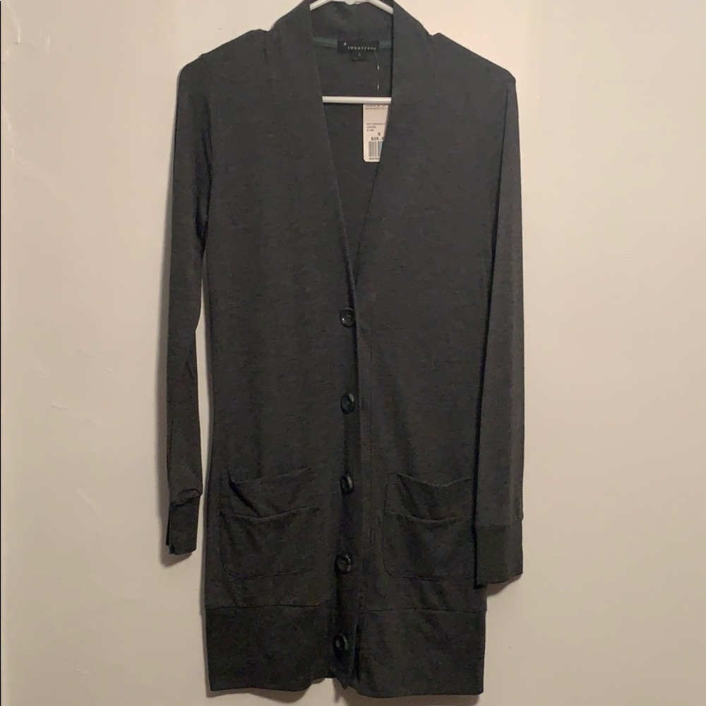 Forever 21 Long Grey Cardigan with Pockets NWT